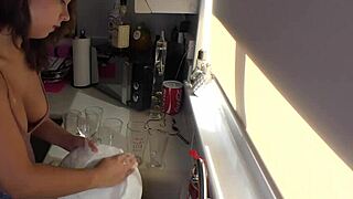 stunning blonde babe oiling her big natural tits 😍