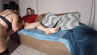 Hot milf goes insane pegging with double strap on, both orgasm