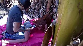 Outdoor Brunette Uses Sex Toy on Ass Publicly