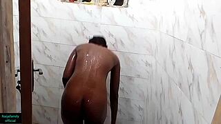 African petite teen takes homemade bath in casting scene