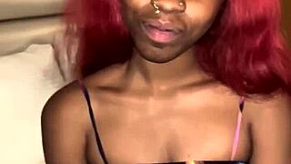 red hair ebony roommate with natural tits enjoys big black cock close-up