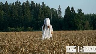 My18Teen Girl Masturbates Wet Pussy In Field