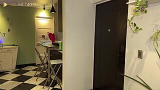 HORNY WIFE MASTURBATES WATCHING HUSBAND FUCK MAID, DOMINATION SCENE