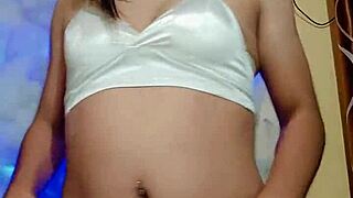 The transsexual in pajamas is ready for some mutual masturbation