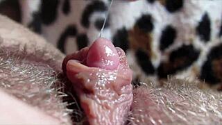 close-up of big clit experiencing intense sensation