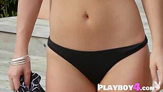 The all-natural milf starts with a hot striptease. She exposes her sexy naked body for Playboy viewers.