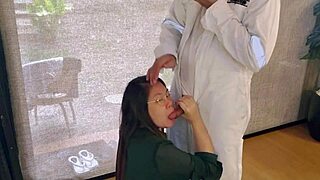 Beautiful cute wife jerks my cock after work, homemade ass play!