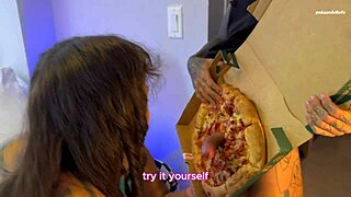 Neighbor Brings Pizza, Leads To Threesome With Leyne.