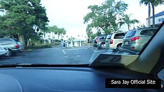 Super hot brunette Sara with big tits about to ride huge cock