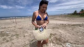 Got cum on tits from bent-over doggystyle with tattooed babe at beach!