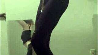 Dancing Cass performs a sexy striptease with clothes ripped