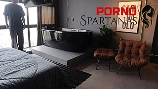 Iara Gives Shaved Tits Blowjob To Husband In Shower