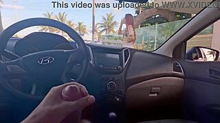 she risks public masturbation bent over in car