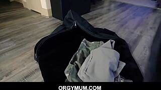 Stepmom Sarah Vandella sucks balls and spreads legs for stepson fuck