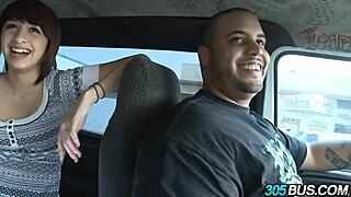 Short Redhead Teen's Outdoor Blowjob on Bus