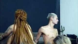 Redhead with dreads sits on friend while his wife sucks me