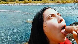 Risky passionate blowjob in outdoor nature