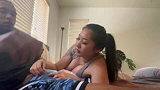 I am asian and give blow job while he plays xbox and cums on my tits