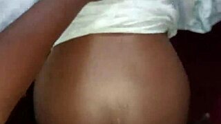 Pretty ebony couple fucks doggystyle till he cums inside her pussy