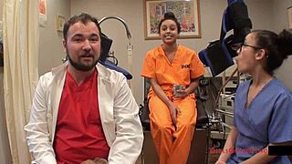 Mia Sanchez's backstage entrance physical turns into anal fingering orgasm.