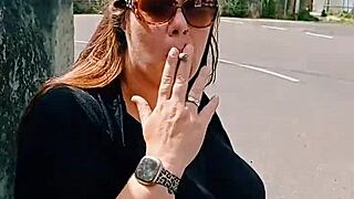 my wife smoking a cigarette