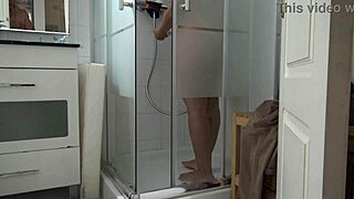 Stepson watches stepmother shower and masturbates secretly