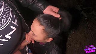 Feeling rough night face fuck outdoors with huge cock