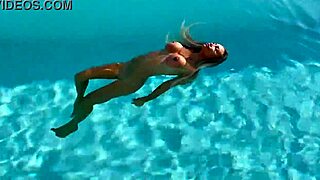 Gorgeous Monika Fox Swims Naked in Pool Showing Pierced Nipples