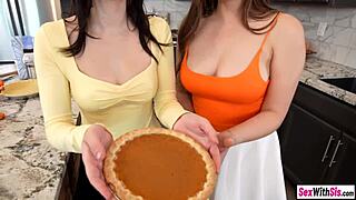 Stepbro tastes whipped cream from sexy big boobs teen stepsisters