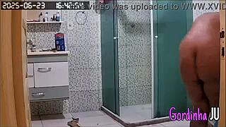 Hidden camera reveals stepmother's big natural tits and squirting in lingerie.