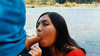 Risky passionate blowjob in outdoor nature