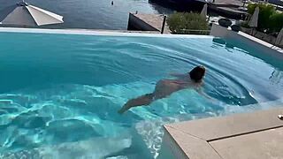 Gorgeous Monika Fox Swims Naked in Pool Showing Pierced Nipples