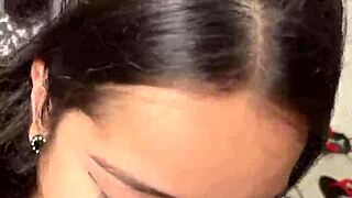 cute and submissive girlfriend giving a deep and sloppy blowjob to a big dick