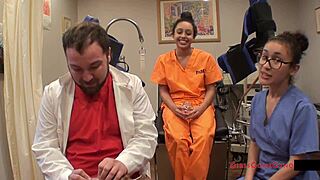 Mia Sanchez's backstage entrance physical turns into anal fingering orgasm.