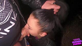 Feeling rough night face fuck outdoors with huge cock