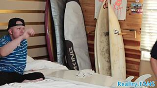 Adorable babe bent over and pounded missionary by stepdad