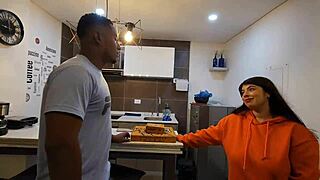 Did busty Jennie fuck the pizza guy in the kitchen?