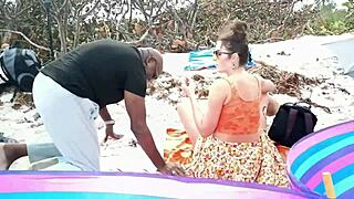 on a caribbean nude beach vacation, a husband watches his milf wife with a monster cock in a voyeur cuckold scene