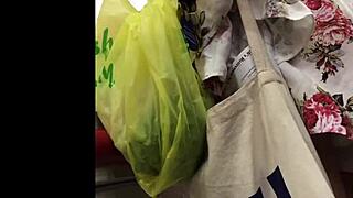 in the store, a hot granny gets spied on with upskirt views.