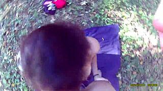 Brunette Sucks Dick And Swallows Cum In Forest POV