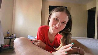 blonde sucks monster cock in hotel mirror!