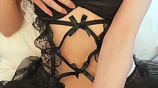 Tiny amateur Asian maid cums hard with wand