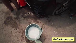 Busty blonde teen gives wet blowjob in public