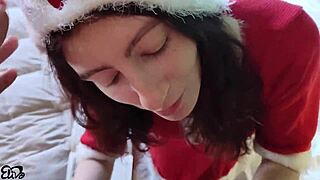 sexy santa brings a present: cum on young hairy pussy