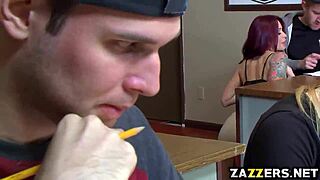 The hot teacher rode her student's big cock in the classroom