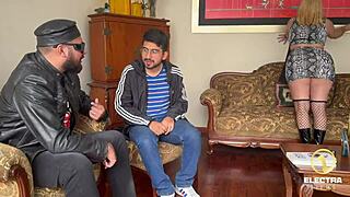 servant venezuelan blonde with big tits fucked by old man and his son debut