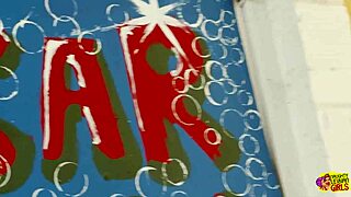 Thick Blonde Lesbians Have Naughty Foursome At Sexy Car Wash