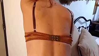 French amateurs fuck in satin lingerie, big asses in POV toilets