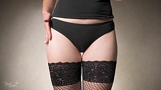 Sensual Thigh Gap Tease In Lingerie And Fishnets