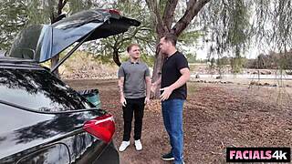 Outdoor vloggers turn Vanessa Marie's face into a cum dump